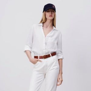 Zara Basic Linen Shirt in White Size Large